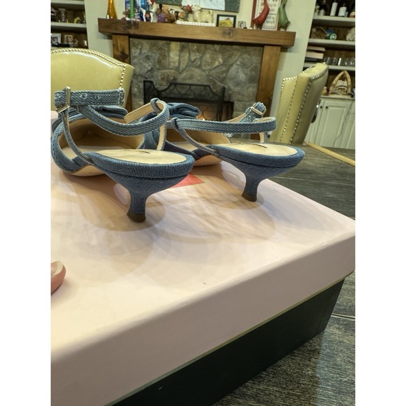Kate Spade Blue Denim Bow Slingback Pumps Daxton Kitten Heels Size 7.5 - Picture 6 of 13